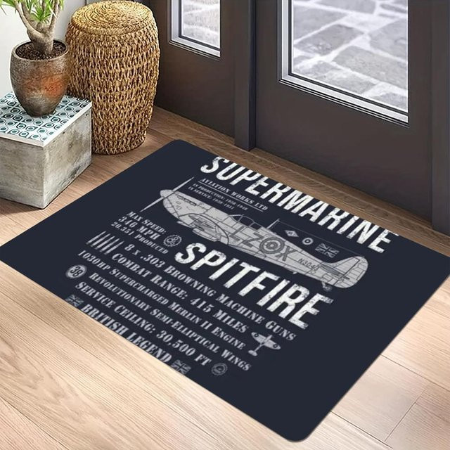 Dekorative Teppichmatte Lodestar mit Spitfire Flugzeug-Motiv und Regenbogenstreifen, Mehrfarbig, B/T: 60 x 40 cm - Bild 1