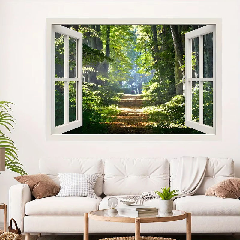BRUP Kunst-Wandaufkleber mit Wald-Motiv und Fenster-Effekt, mehrfarbig, rechteckig - Bild 4