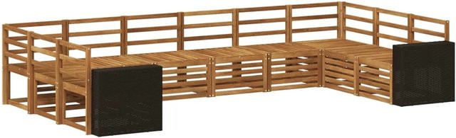 vidaXL Ecksofa Set aus Massivholz Akazie in Natur Braun, 10-teiliges L-Shape Sofa Set mit Kissen und Armlehnen - Bild 1