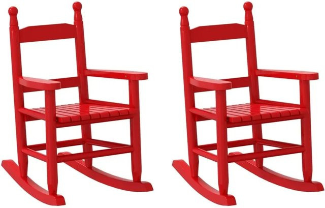 Set aus 2 vidaXL Schaukelstühlen für Kinder aus Pappelholz in Rot mit Armlehnen - Bild 1
