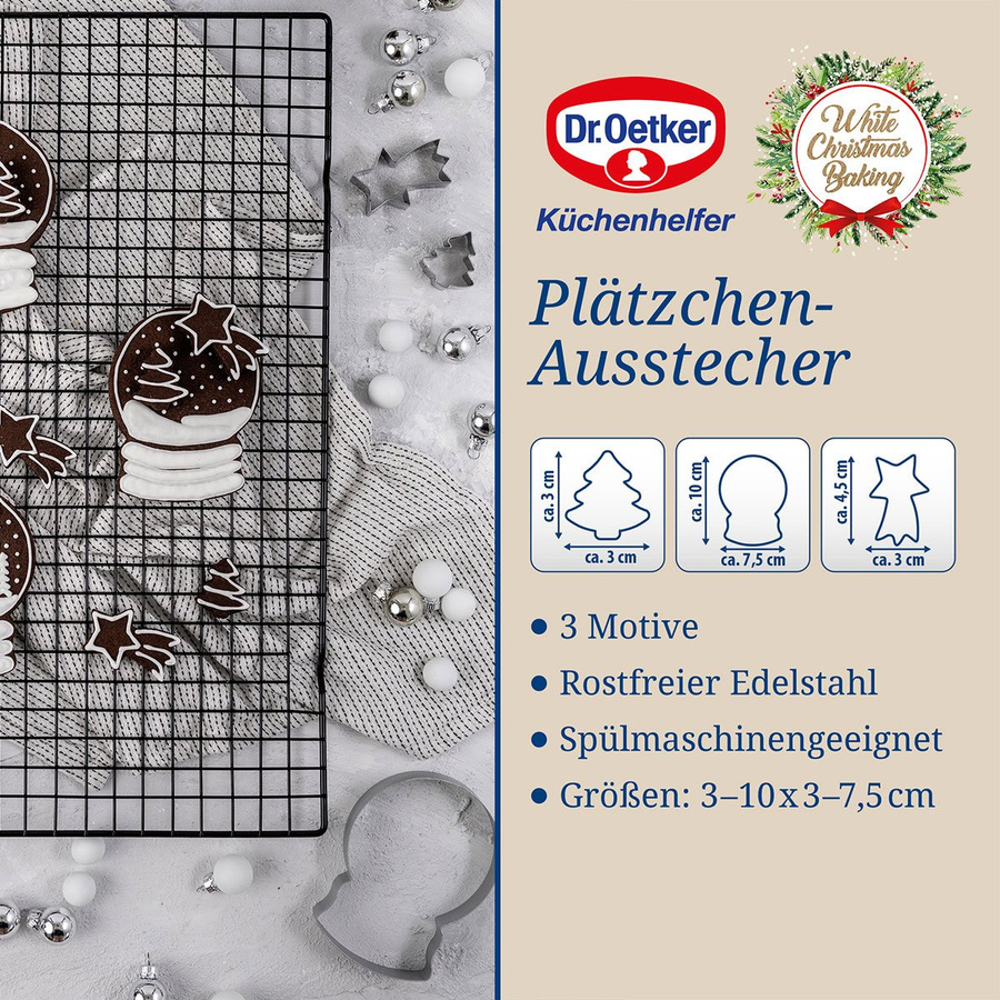 Dr. Oetker Ausstecher Schneekugel White Christmas Baking, 3-teilig, Silber - Bild 1