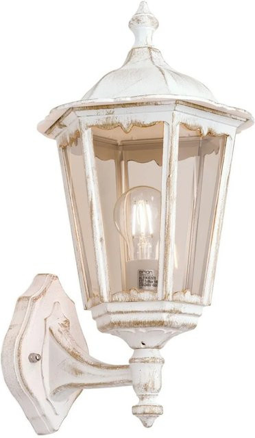 Orion Leuchten Außen Wandleuchte Aufwärts Weiß-Gold aus Siluminguss mit Rauchglas und E27 Fassung - Bild 1