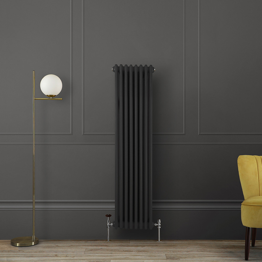 Regent Retro Gliederheizkörper 2-säulig vertikal, Farbe: Carbon Grau, Höhe: 150 cm, Breite: 38 cm - Bild 1
