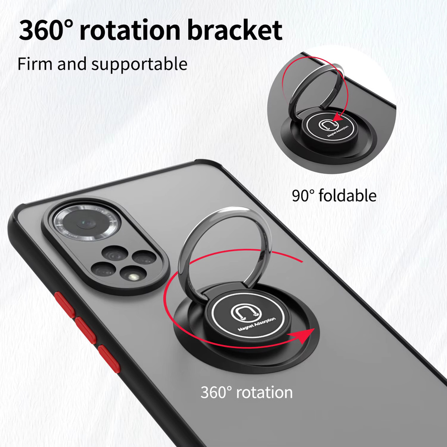 Stoßfeste Silikon-Handyhülle mit Metallring-Halter für Huawei Nova 9 NAM-LX9 in Schwarz und Rot - Bild 3