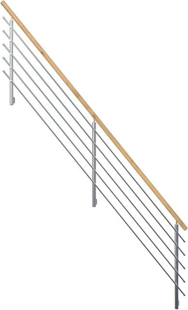 StarWood Edelstahlgeländer Flex mit Rundhandlauf aus Eiche und Edelstahl, Farbe Silber/Eiche, Länge: 400 cm - Bild 1