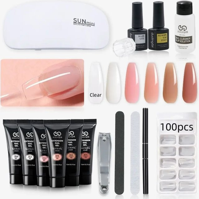 DUOLINGDAI Poly-Verlängerungsgel-Set, 6 Farben, mit Lampe, Basis und Decklack - Bild 1