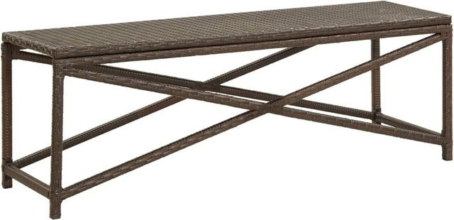 Gartenbank furnicato aus Poly Rattan in Braun mit pulverbeschichtetem Stahlrahmen, Breite: 120 cm, Tiefe: 43 cm, Höhe: 40 cm - Bild 1