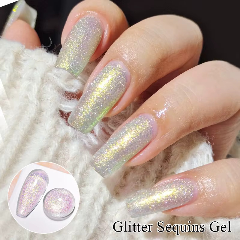 MEET ACROSS Glitzer-Pailletten-Gel-Nagellack, Schimmernd, Unisex - Bild 5