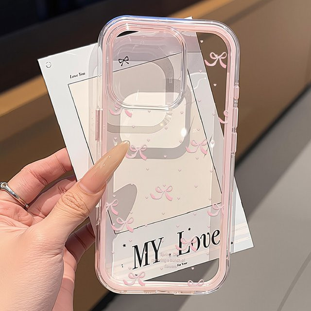 TUNEDEE Handyhülle mit rosa Schleife für iPhone 11 bis iPhone 17 Pro Max, transparente 2-in-1 stoßfeste Schutzhülle - Bild 1