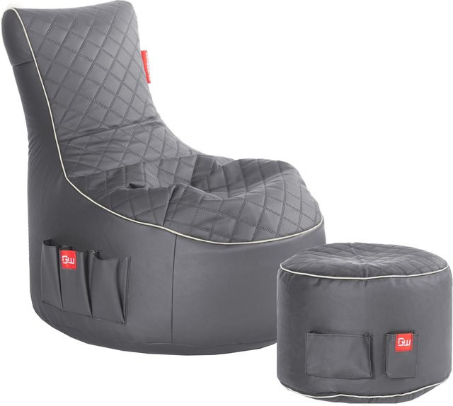 Gamewarez Gaming Sitzsack Bundle Classic aus Kunstleder in Granite Hurricane Hellgrau/Weiß - Bild 1