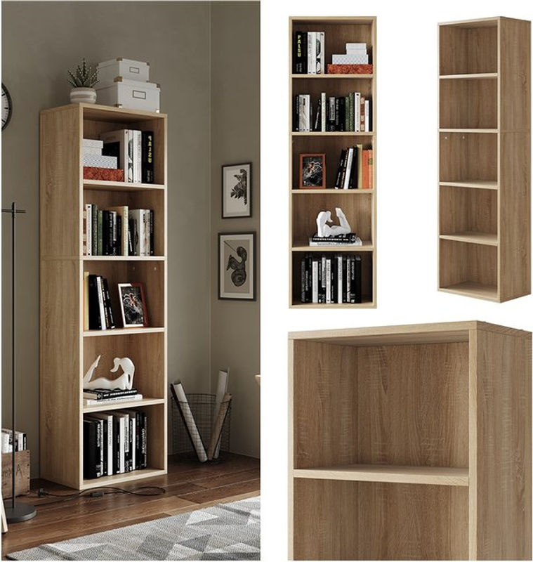 Vicco Bücherregal Bob in Eiche Braun mit 5 Fächern, B: 40 cm, H: 132 cm, T: 30 cm - Bild 2