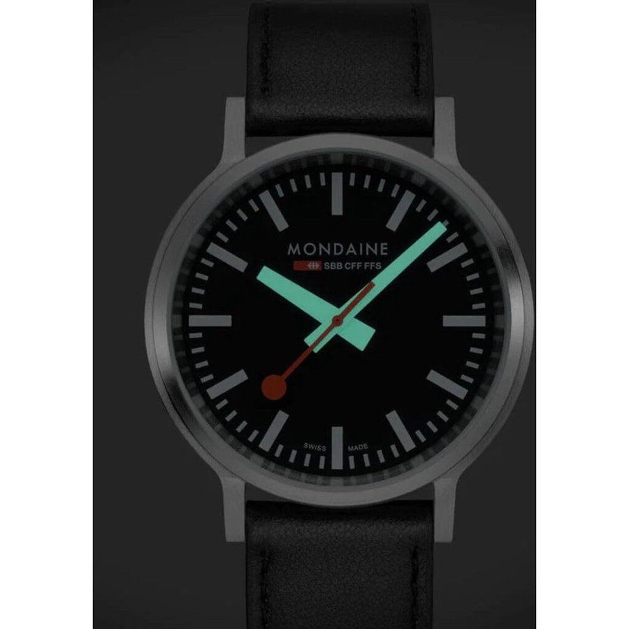 Mondaine Herrenuhr, Quarz, Edelstahl, 41 mm, Leder, Schwarz, 3 ATM - Bild 4
