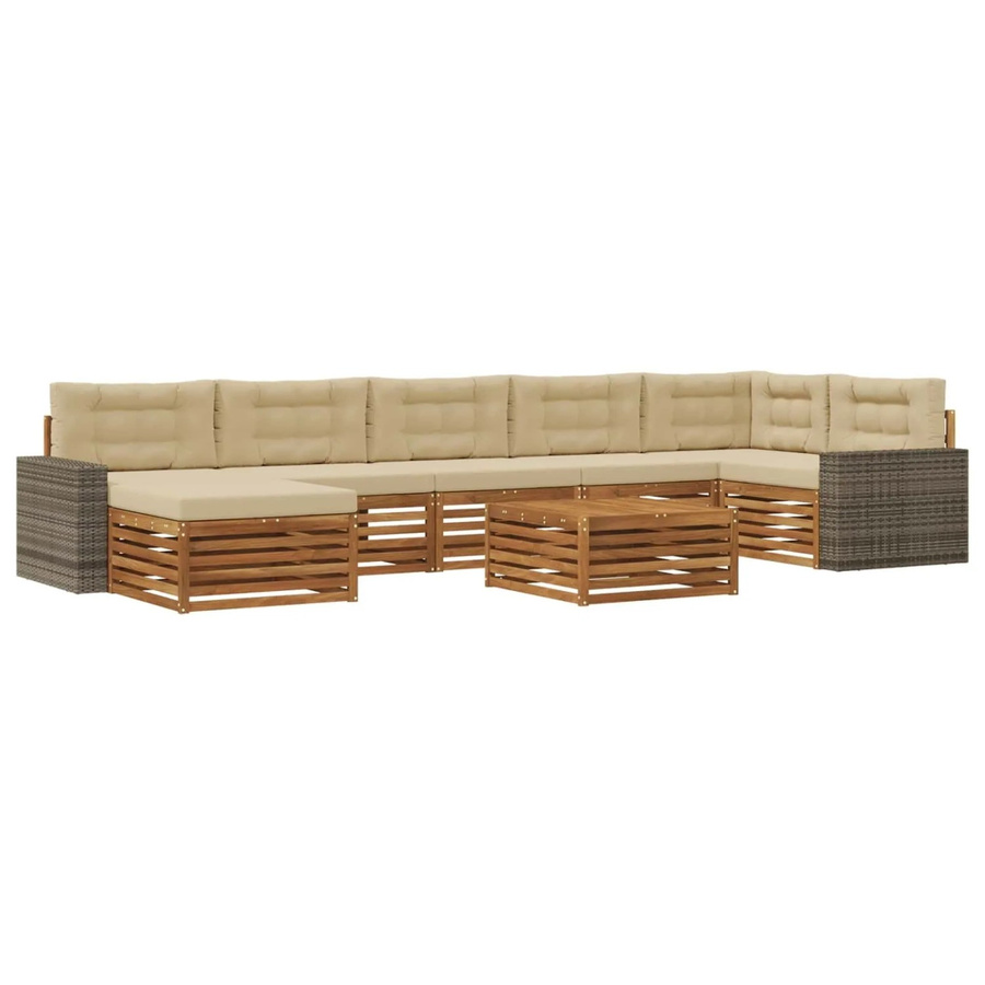 vidaXL Outdoor-Sofagarnitur in U-Form aus Akazienholz mit 8 Kissen in Natur und Beige - Bild 2