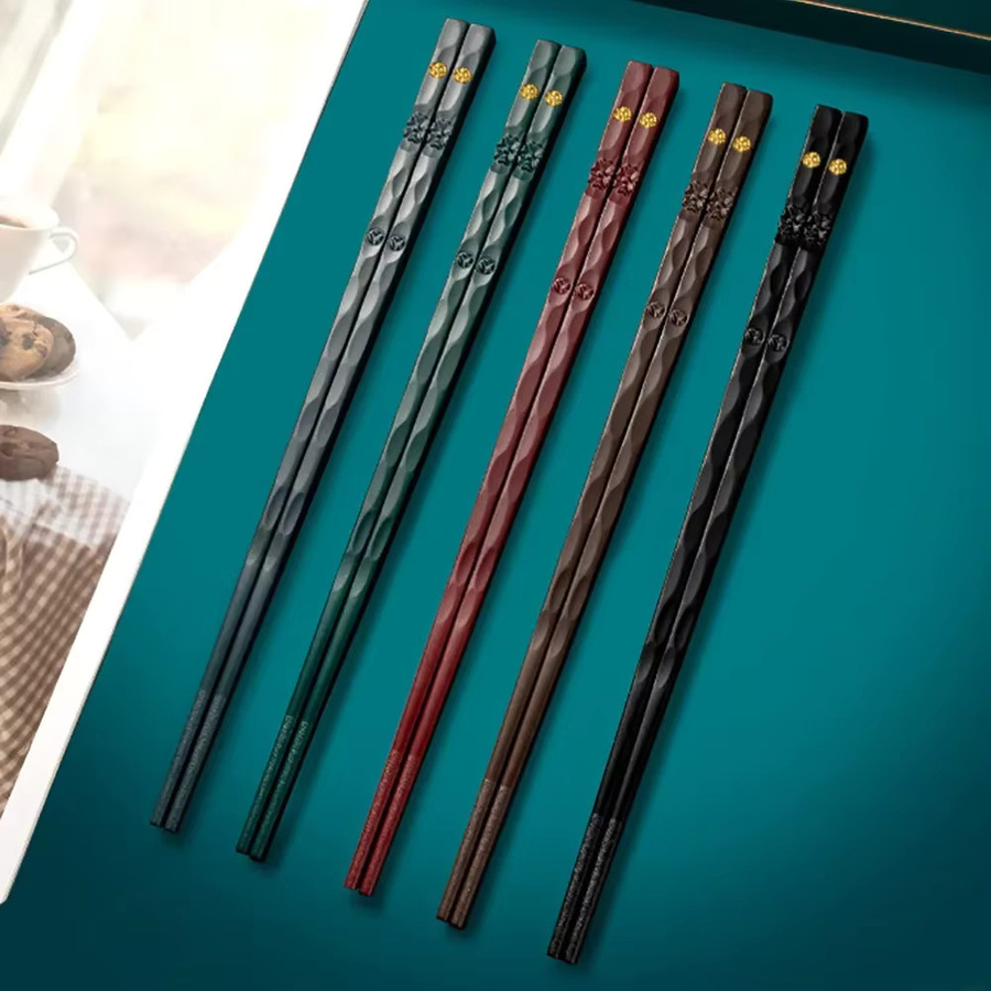5 Paar JAOER Essstäbchen aus Metall in Schwarz, rutschfeste Metallstäbchen im japanischen Stil mit Lasergravur und mattem Finish - Bild 3
