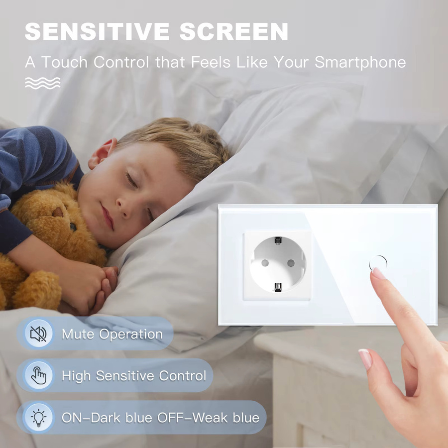 BSEED Wandsteckdose mit Touch-Lichtschalter und USB Typ-C Ladesteckdose, Glasfront, Weiß - Bild 2