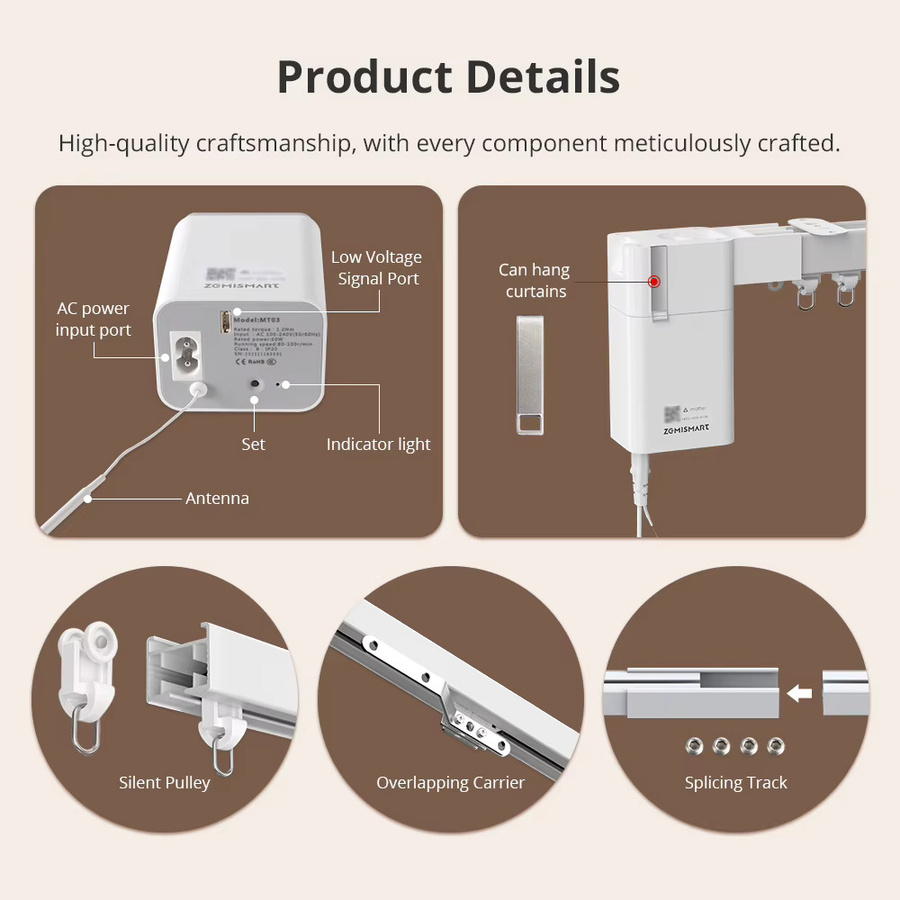 Zemismart Matter Thread Smart Motor MT03 mit Vorhangschienen-Verbindungssystem in Weiß, kompatibel mit HomeKit, SmartThings, Home Assistant und Google Home - Bild 3