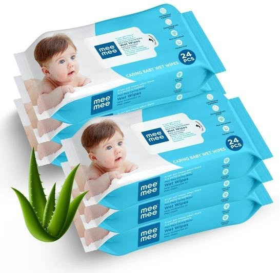 Mee Mee Babyfeuchttücher mit Aloe Vera, 6 Packungen, blue - Bild 1