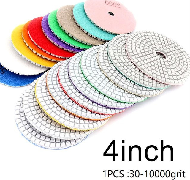 Diamant Polierpad Set für Granit Beton Marmor und Glas, Körnung 30-10000, Nass und Trocken Anwendung, Durchmesser: 10 cm - Bild 1