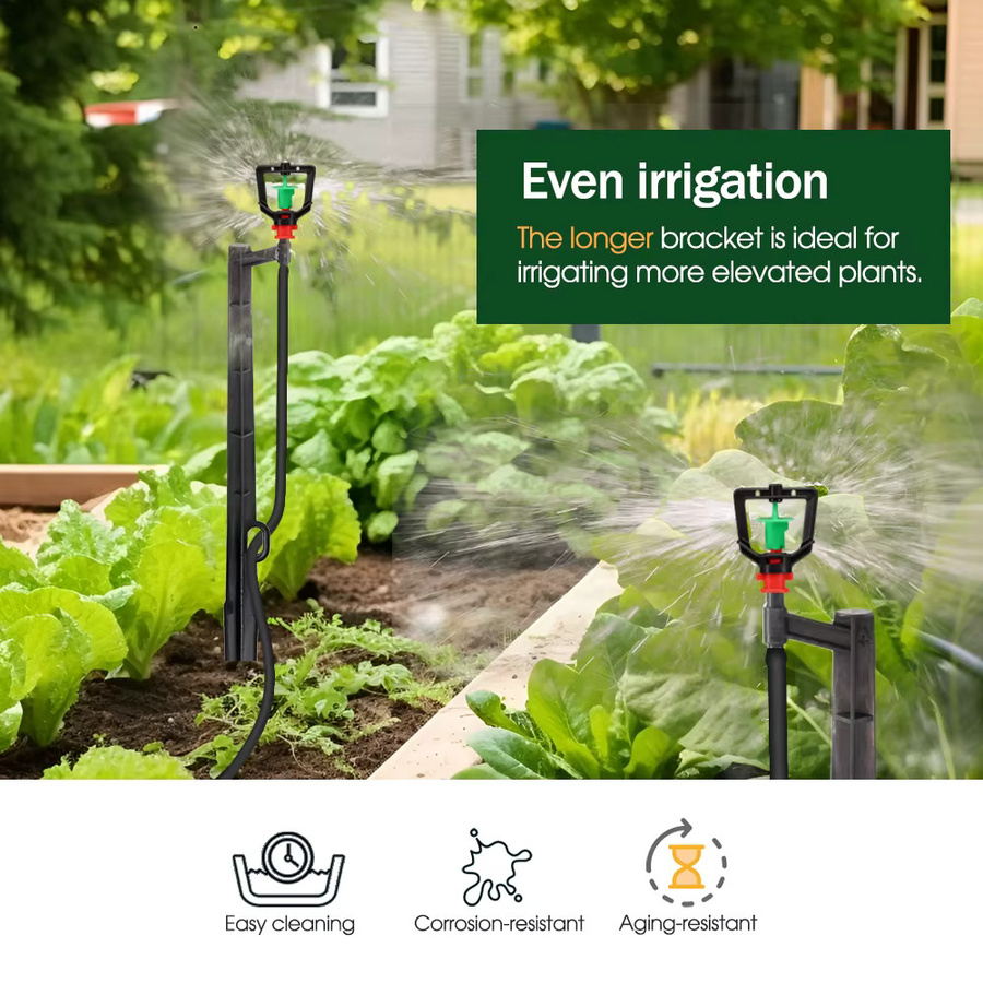 MUCIAKIE 10er Set 360-Grad-Düse Bewässerungssprinkler mit 55 cm Pfahl für 1/4 Zoll Schlauch in Schwarz für Garten und Gewächshaus - Bild 3