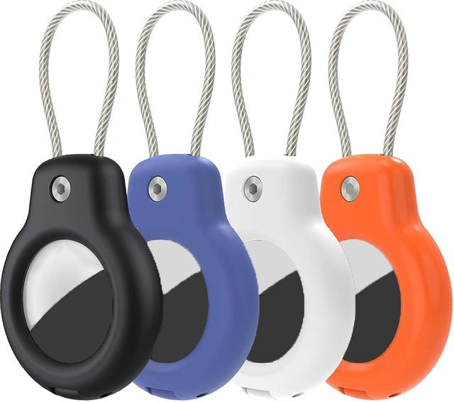 Wasserdichte Hülle für Apple AirTag Schlüsselanhänger mit Stahlkabel in Schwarz als Anti-Verlust-Tracker-Zubehör für Gepäck und Rucksack - Bild 1