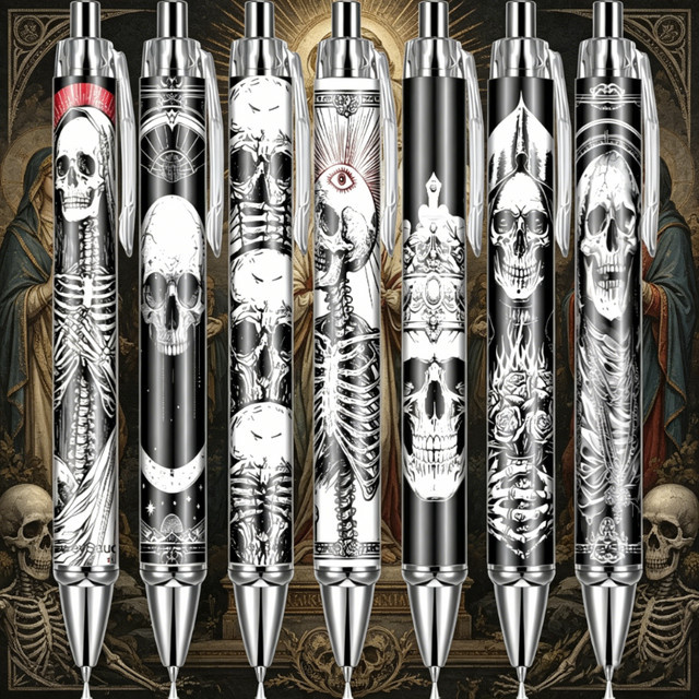 8 Stück Church Skeleton Madonna Kugelschreiber ausziehbar mit schwarzer Tinte - Bild 1