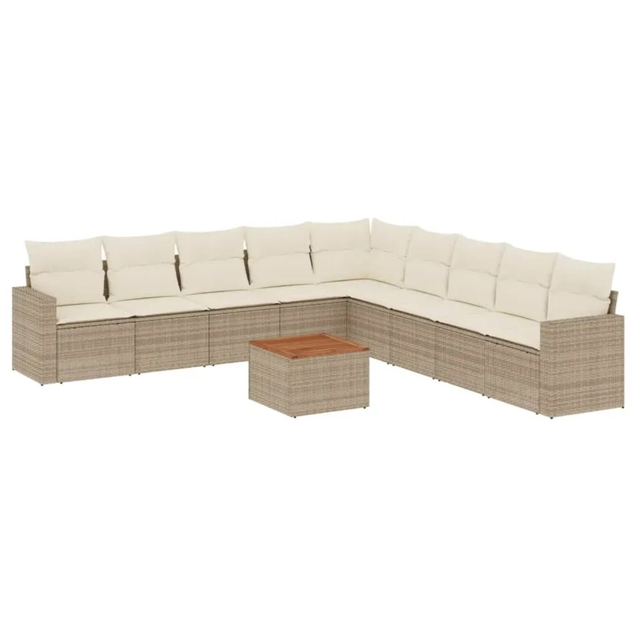 vidaXL 10-teilige Garten-Sofagarnitur aus Poly-Rattan und Akazienholz in Beige-Creme mit Kissen - Bild 2