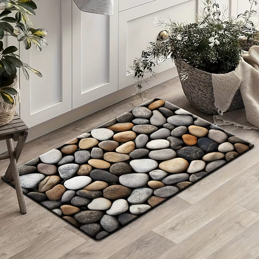 VIKAMA Kieselsteppich in Natur Optik, rechteckiger Teppich aus Polyester, rutschfest und pflegeleicht, Mehrfarbig, B/T: 60 x 40 cm - Bild 3