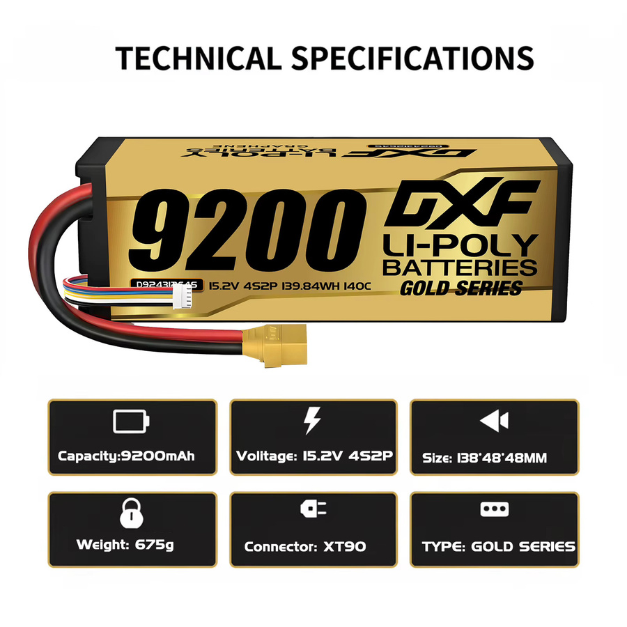 DXF 4S Graphene Lipo Akku Racing Series Gold Version 9200mAh 140C 15,2V Hardcase für RC Auto Truck Buggy - Bild 3