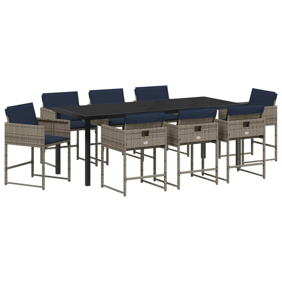 vidaXL Garten Essgruppe aus Poly Rattan und Stahl in Grau mit 9-teiligem Set und Kissen - Bild 2
