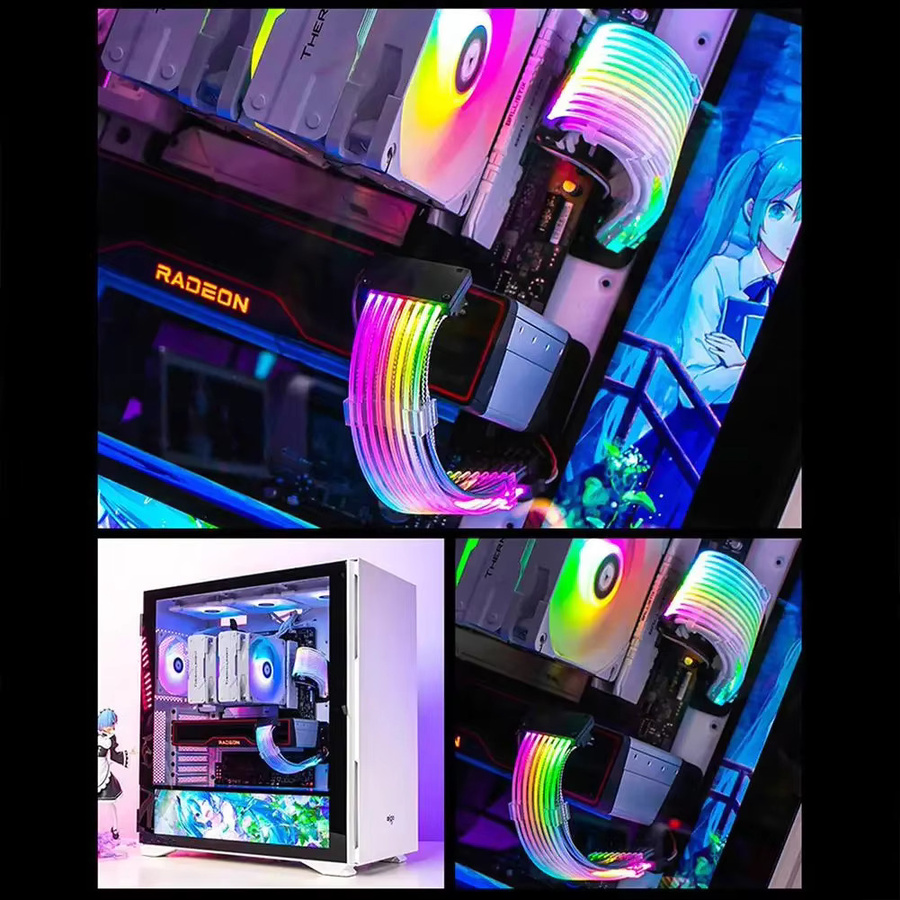 ARGB PSU Netzteil Verlängerungskabel RGB Flow für ATX 24Pin Motherboard und PCIE GPU 8-Pin 6+2Pin in Weiß und Multicolour - Bild 4