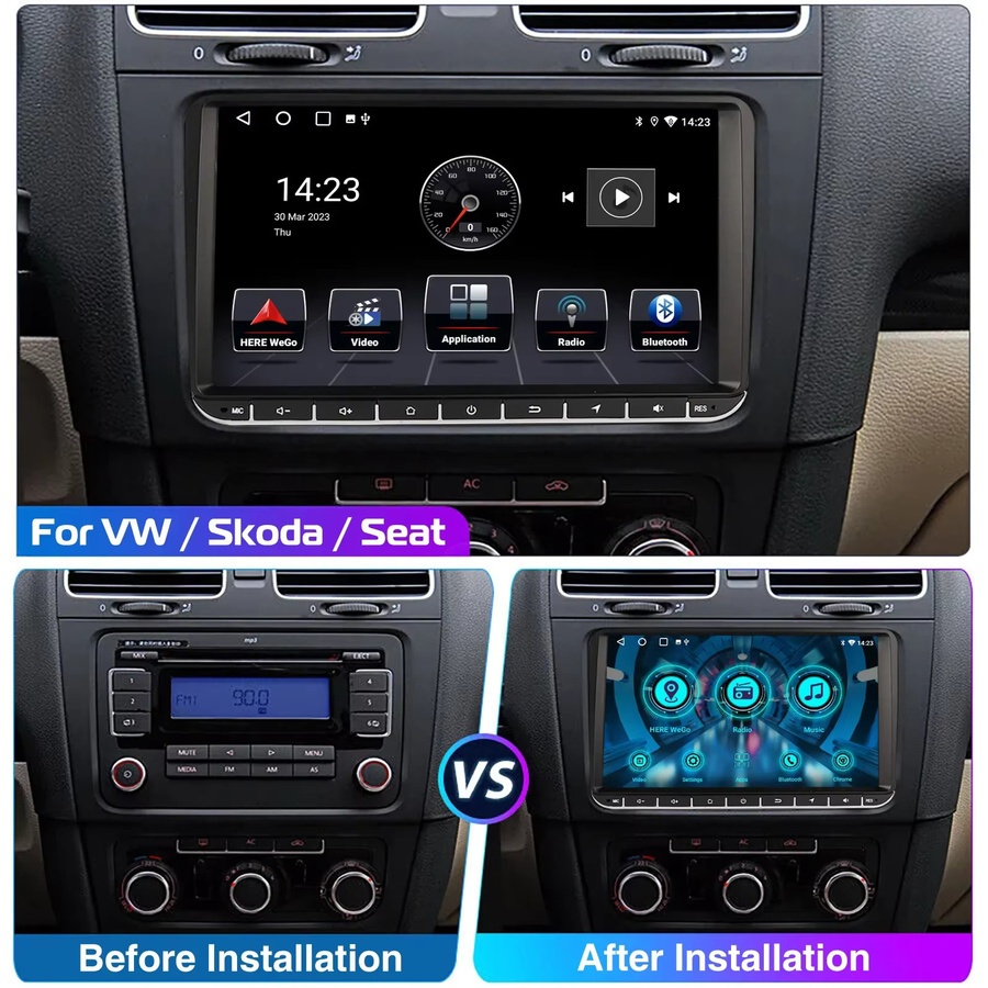 ESSGOO Android 15 CarPlay Autoradio mit 9 Zoll Display und GPS für Volkswagen VW Golf Passat JETTA Skoda SEAT, Schwarz - Bild 3
