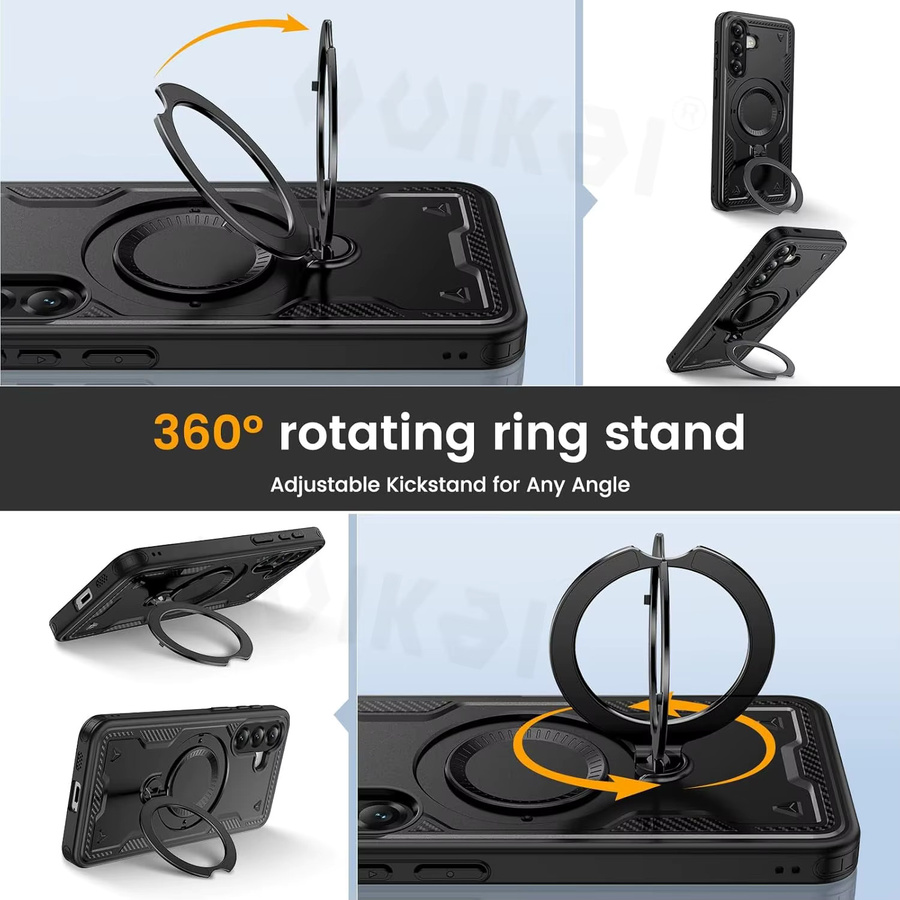 Samsung Galaxy A37 A57 Handyhülle mit 360-Grad-Schutz und drehbarem Ringständer in Schwarz - Bild 3