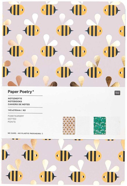 Rico Design Paper Poetry Notizbücher Bienen und Blüten, 2er Set, Softcover, A5, gepunktet, Multicolour, 50 Blatt pro Notizbuch mit 80 g/m2 - Bild 1