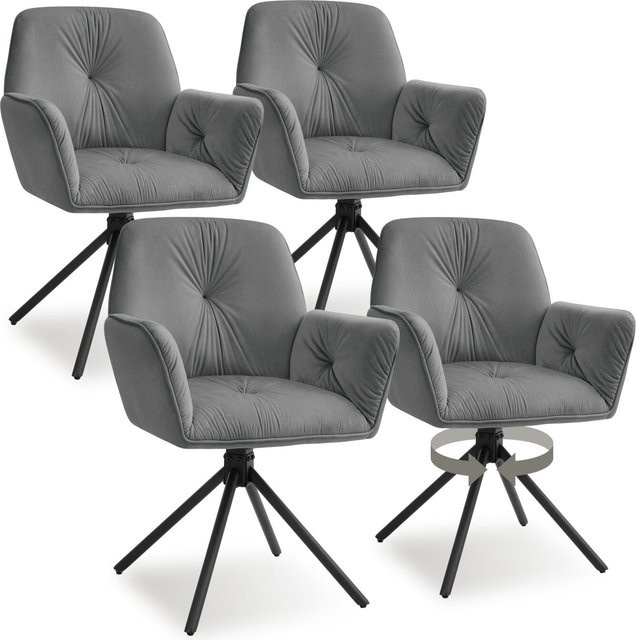 tectake Drehbarer Armlehnstuhl Lenia in Samtoptik Anthrazit, 4er Set, B/T/H: 56,5 x 54 x 86 cm - Bild 1