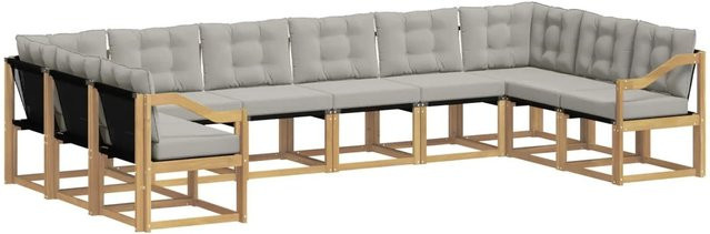 vidaXL Outdoor-Sofagarnitur aus Akazienholz mit Textilene und Kissen in Weiß-Hellgrau - Bild 1
