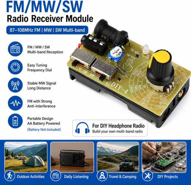 Gaqqee Multiband-Kopfhörer-Radio DIY-Radiomodul mit FM/MW/SW-Empfang und 3,5-mm-Kopfhörerbuchse - Bild 1
