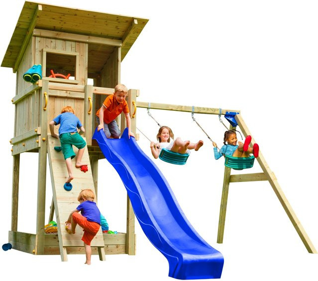 Spielturmking Spielturm BEACH HUT, mit Rutsche, Doppelschaukel, Kletterwand, Blau - Bild 1