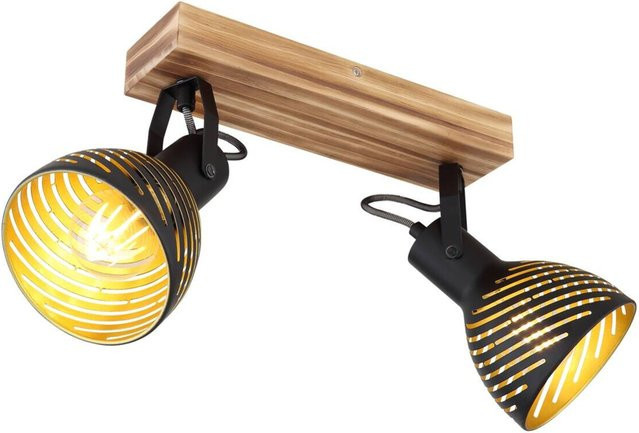 Globo Strahler Lenna Tischleuchte aus Metall und Holz in Gold Dunkelbraun Schwarz B/H/T: 12,5 x 25 x 30 cm mit 2 E27 Fassungen - Bild 1