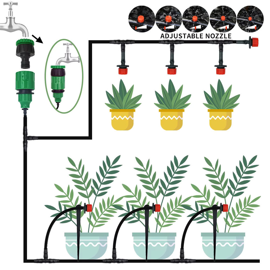 Einstellbares Tropfbewässerungssystem für Pflanzen mit Micro Garden Bewässerungsset und regulierbaren Tropfern, 5-20m - Bild 2