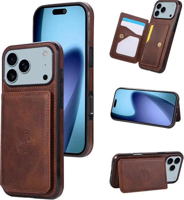 SZMUGUA Kartenhalter-Brieftasche und Flip-Handyhülle aus PU-Leder für iPhone, verfügbar in Rot und Braun - Bild 1