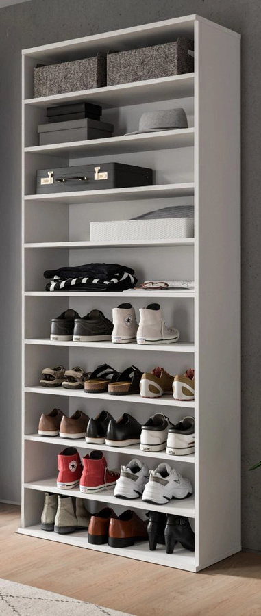 Schuhregal SystemX in Weiß mit glänzender Oberfläche, Breite: 80 cm, Höhe: 193 cm - Bild 1
