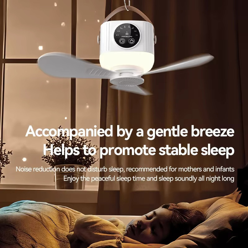 VENUSWING Tragbarer LED-Deckenventilator mit Fernbedienung, Wiederaufladbar, Weiß - Bild 3