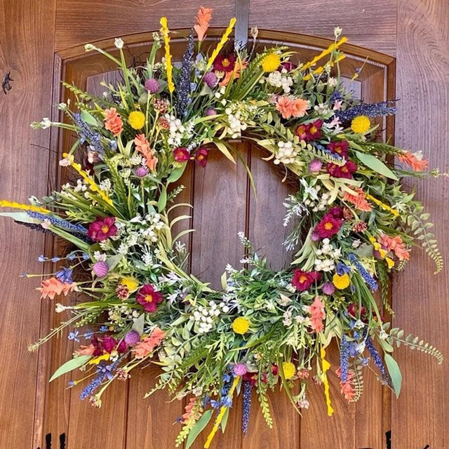 SunshineTek Blumenkranz im Landhausstil, Mehrfarbig, Durchmesser: 45 cm - Bild 1