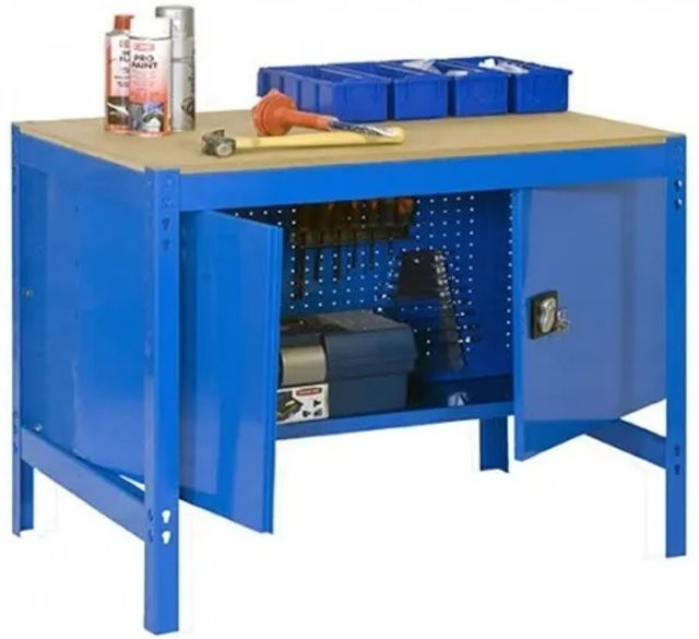 PROREGAL Werkbank Buffalo mit Schrank in Blau, höhenverstellbar, H x B x T: 84 x 90 x 61 cm - Bild 1