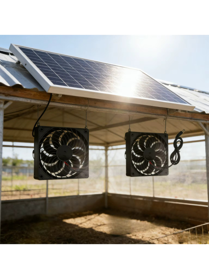 EESBAO Solarbetriebener Ventilator zur Belüftung von Tierunterkünften, Schwarz - Bild 7