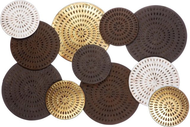 Gilde Wandrelief Tobago in Braun, Gold, Weiß und Multicolour mit floralem Design aus Metall, B/H: 108 x 69 cm - Bild 1