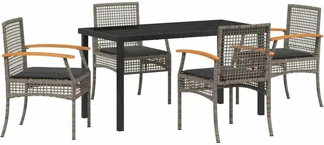 vidaXL Garten Essgruppe 5-teilig aus Poly-Rattan und Akazienholz in Grau mit Glastisch - Bild 1