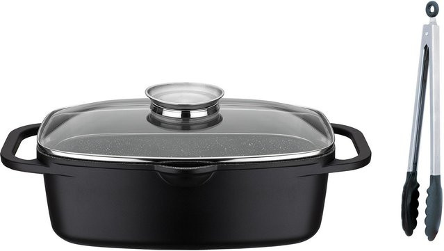 GSW Universalbräter Gourmet Granit in Schwarz mit Aromadeckel und Servierzange, B/T/H: 33 x 21 x 11,5 cm - Bild 1