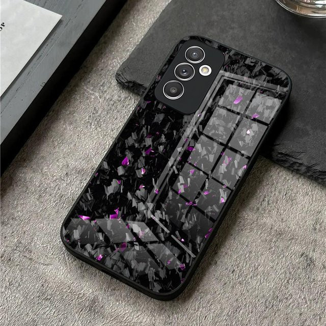 Echte geschmiedete Kohlefaser Handyhülle mit Glasabdeckung für Samsung Galaxy S25 Ultra S24 S23 S22 S21 S20 Plus A54 A34 A53 A16 in Schwarz - Bild 1