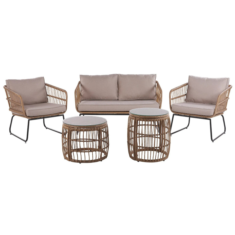 Beliani Sitzgruppe RAVELLO aus Polyrattan mit Outdoor-Sofa, Lounge-Sesseln und Couchtisch in Beige und Schwarz, B/T/H: 125 x 70 x 79 cm - Bild 2
